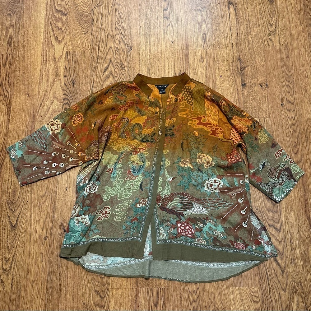 Citron Santa Monica Earthy Tones kimono Top Medium bird boho bohemian silk